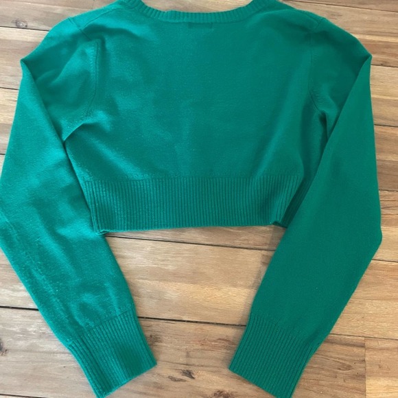 Wet Seal Cropped Cardigan Sweater, Green, Long Sleeve, V Neck, Knit, Cute - Picture 2 of 4